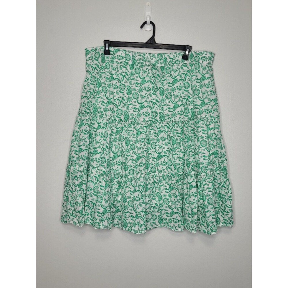 Collections Etc green white floral pull on drawstring cottage lined skirt xxl